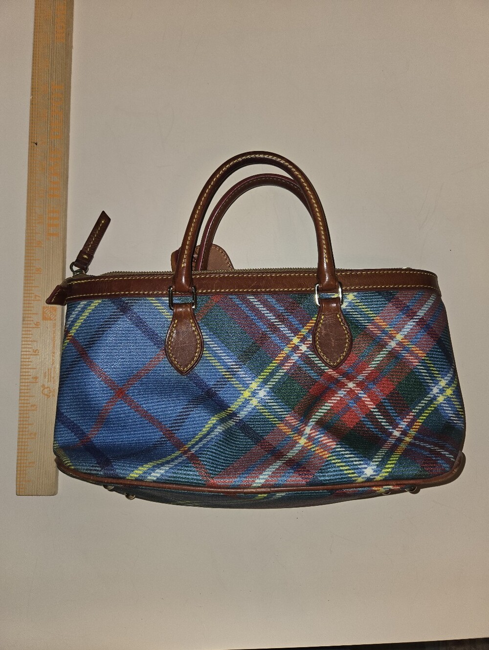 Dooney & Bourke Multicolor Plaid Duffel with Brown Leather Trim - Picture 4 of 6
